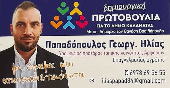 Ηλίας Παπαδόπουλος: Υποψήφιος στην Κοινότητα Αρφαρών με τον Θανάση Βασιλόπουλο